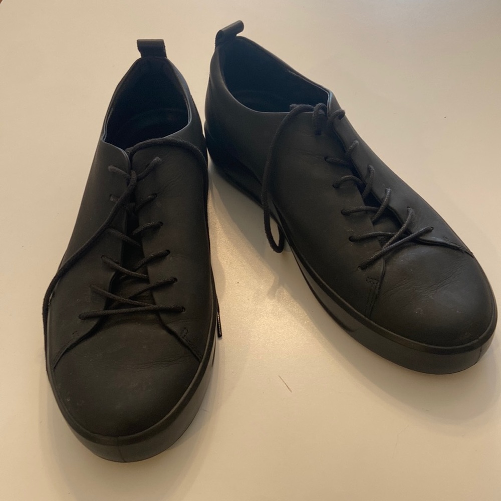 Ecco Soft 8 Tie Matte Black Leather Casual Sneaker Shoes Size 11 45 eu